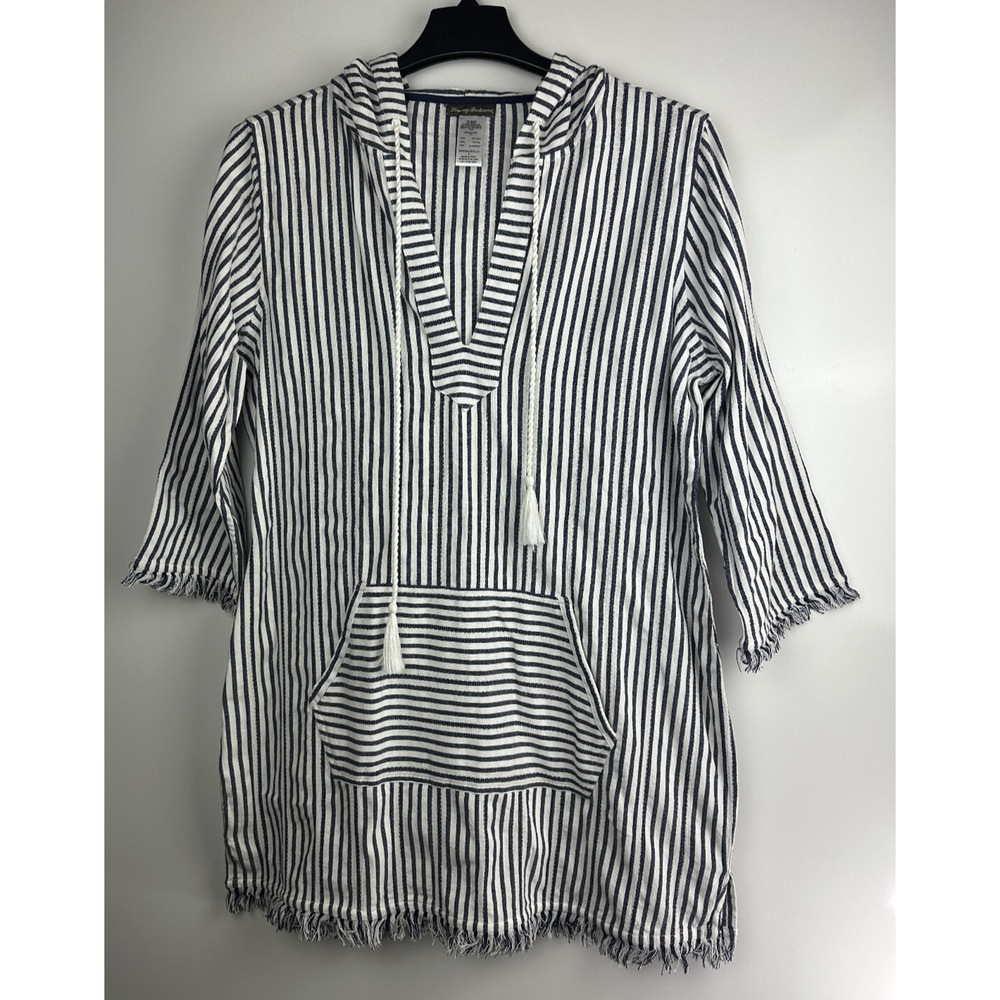 Tommy Bahama Yarn Dyed Striped Cotton Hoodie Pullover Swim Cover Beach Top Large - Picture 2 of 9